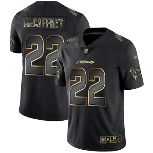 Carolina Panthers Limited Black Gold Men Christian McCaffrey Jersey NFL Football #22 Vapor Untouchable->nfl t-shirts->Sports Accessory